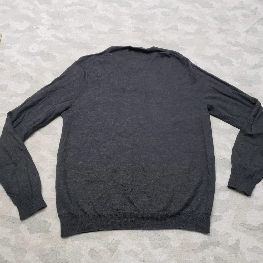 J. Crew Sweater Mens Large Gray Pullover V-Neck Merino Wool Preppy